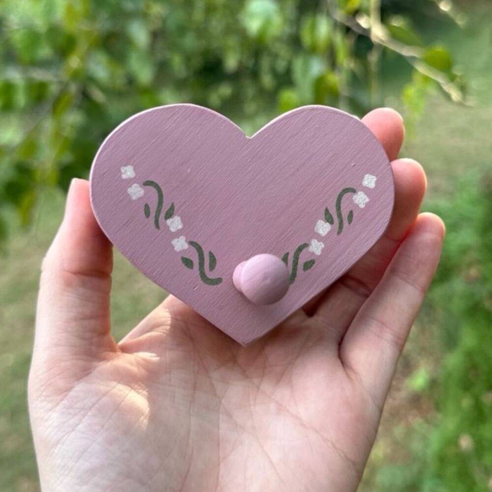 Handmade Pink Heart Wall Hanging Hook Cottagecore Vintage Pink Floral Design 3''